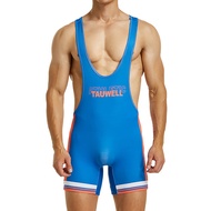 sandbank Men Sports Wrestling Singlet Sleeveless Jumpsuit Patchwork Shorts Singlet for Men Wrestling