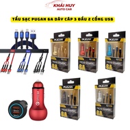 (QC3.0) Pugan 6A Charger Extremely Fast Charging from 9V-32V with 3-Head Cable and 2 USB Ports Khaih