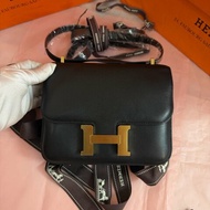 近新品 Hermes愛馬仕 Constance康康19 黑金Tad皮 框N刻
