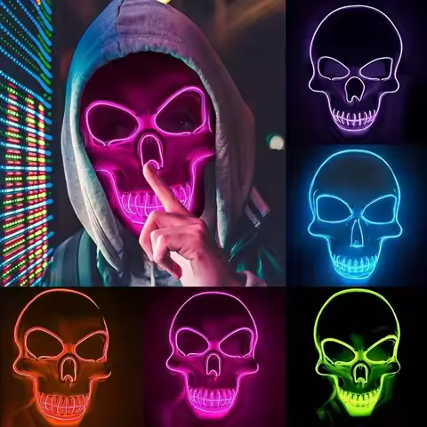 Neon Led Skull Mask Terror Party Mask Ghost Head Skeleton LED Luminous Mask EL Cold Fluorescent Hall