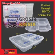[LBR] T041 Thinwall Victory Bento 3 Compartments Plastic Lunch Box Food Container - GK Food Packagin