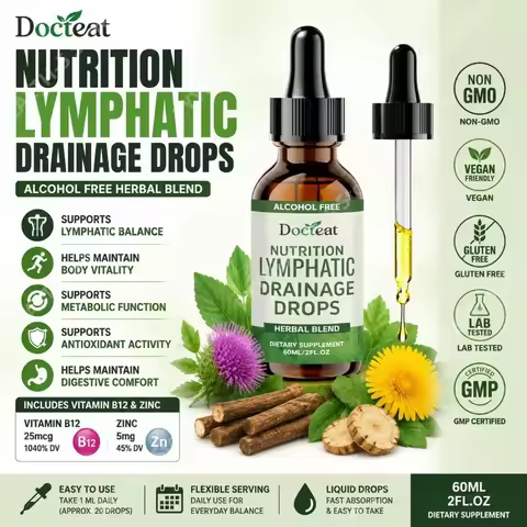 Docteat Lymphatic Drainage Drops Alcohol-Free Blend Supports Lymphatic Balance and Vitality with Vit