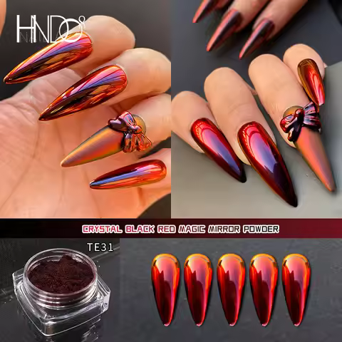 HNDO Red-Black Gradient Colors Nail Mirror Chrome Powder Glitter Chameleon Professional Manicure Pig