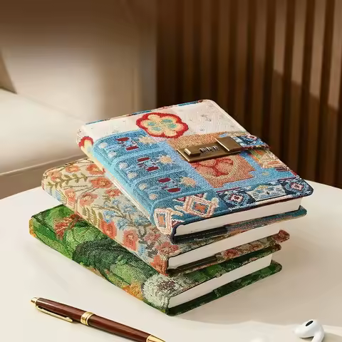 B6 Notebook B6 Fabric Password Lock Notebook 2026 New Vintage Diary for Students Creative Gift