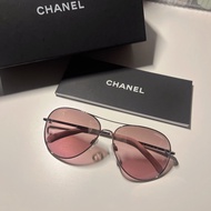 Chanel 粉紅鏡片銀框飛行眼鏡太陽眼鏡