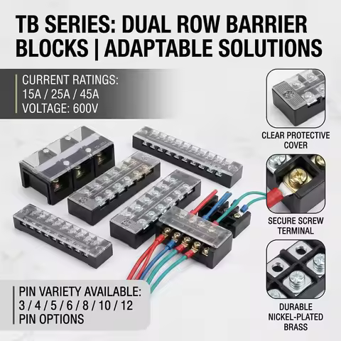 15A/25A/45A 600V Dual Row Barrier Terminal Block TB Series (3-12 Positions) Screw Connector for Elec