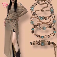 Pepper blue butterfly belt, boho style beaded braided belt