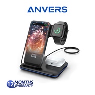Anvers 3 in 1 Wireless charger Stand 15W Fast Charging Dock for iPhone/iWatch/Airpods (Black) Z5A