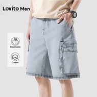 Lovito Men Casual Denim Shorts Washed Pocket Spring/summer Blue Denim Shorts for Men LNE138196 Lovit