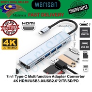 (READY STOCK) 7in1 Type C to 4K HDM USB3.0 SD TF PD HUB