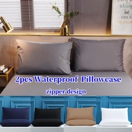 2Pcs Waterproof Pillow Case 20x30inch Zipper Design Plain Pillow Protector Smooth Pillowcase