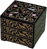 J-kitchens Made in Japan, Heavy Box, 3 Tiers, 6.5 Inches, Square, Black Phoenix, 7.7 x 7.7 x 6.5 inc