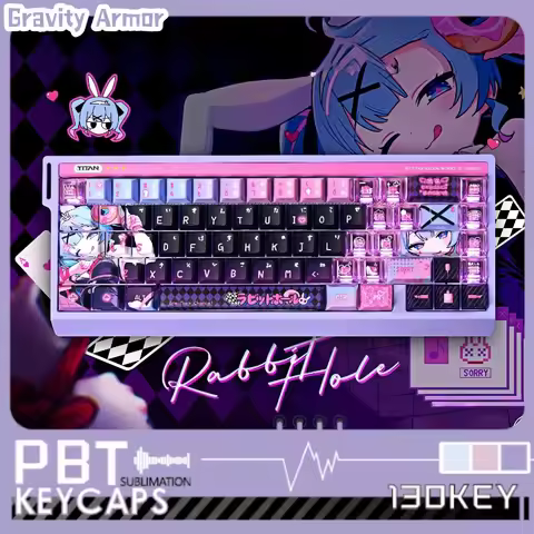 Miku Rabbit Hole Game Theme Keycaps Customization Mechanical Keyboard Anime Pink Cute Cartoon Collec