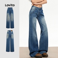 Lovito Casual Jeans Washed Blue Jeans for Women L166AD1048 Lovito Seluar Jeans Kasual Seluar Jeans B