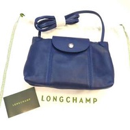 正全新Longchamp 小羊皮郵差包法國製 深藍色小款S 兩用包肩背包手提包斜背包折疊包（可放長夾