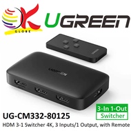 UGREEN HDMI SWITCHER 3 IN 1 OUTPUT WITH REMOTE, SUPPORT 4K @ 30HZ HDMI SWITCH (UG-CM332-80125) - BLA