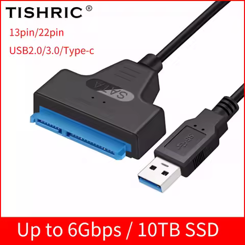 TISHRIC Sata Usb Cable Sata To Usb 3.0 Type C Adapter Cord UP To 6Gbps Support 2.5Inch External SSD 