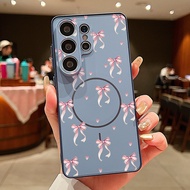 Pink Bow Pattern Magnetic Phone Case For Samsung Galaxy S26 S25 S22 Ultra Edge S24 S23 FE A17 A56 A3
