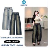 [SHOCK DEAL] Bigsize Women's Jeans QC626 55-90kg Wide Leg Ripped Streetwear Style 2KJEANS