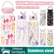 【COD】Thermos Bottle 1000ML Cup Flower Printed Water Bottle Portable Stainless Steel Tumbler Sports B