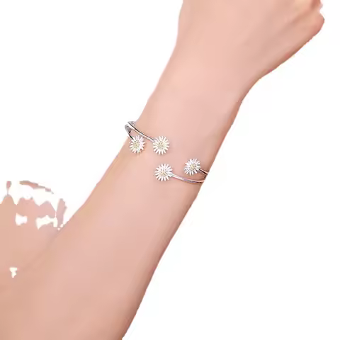 S925 Sterling Silver Daisy Open Bracelet Simple Temperament Personalized Small Flower Bracelet