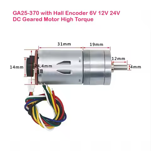 JGA25-370 High Torque DC Motor with Encoder Speed Code Disc 6V 12V 24V 370B Strong Moment