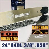 Farmertec Made 24 Inch Bar & Chain 3/8 .058 84DL Compatible with Hus 61 66 266 268 272 281 288 365 3