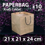 10 pcs pack - Paper Bag 21 x 21 x 24 cm - Brown Kraft - Black Strap