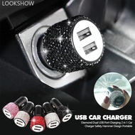 LOOKSHOW Diamond Dual USB Port Charging 2 in 1 Car Charger Safety Hammer Design Portable O7R7