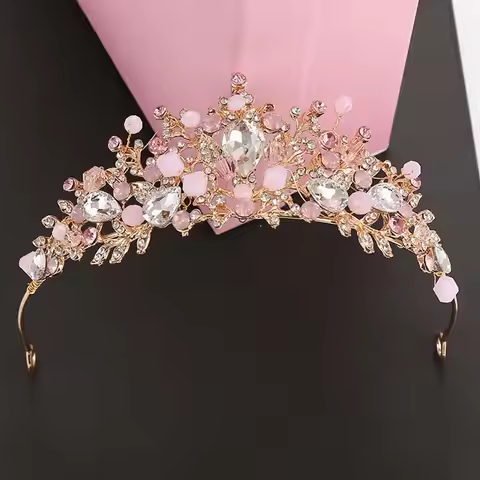 Princess Costume Crown Headband Pink Crystal Tiaras And Crowns For Women Bride Pink Rhinestone Prom 