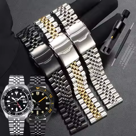 20mm 22mm 316L Steel Silver Jubilee Watch Band Strap for Seiko Skx007 Casio Duro Mdv107-1A MDV106-1A