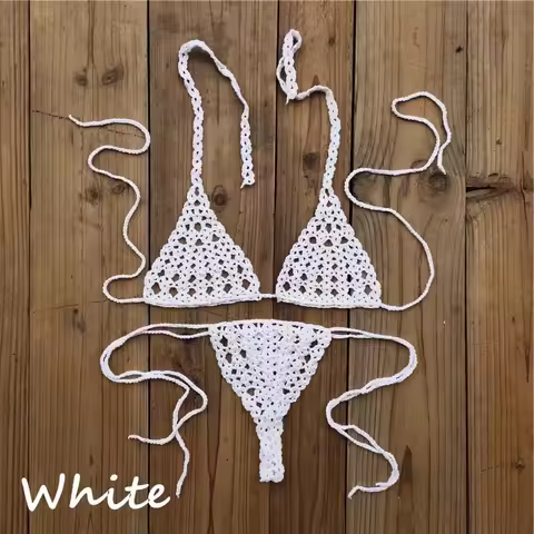 Sunbathing Handmade Crochet Bikini Suit Micro Swimsuit Micro Swimwear