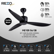 Rezo Meyer Ceiling Fan 56/3B 3 Blades Ceiling Fan with Remote Control Fan DC Motor 12 Speeds 6F+6R