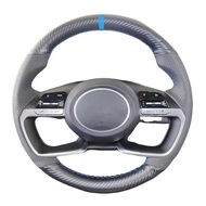 Carbon Fiber Leather Steering Wheel Cover for Hyundai AVANTE Santa Cruz Tucson Plug I20 Tucson CN7 C