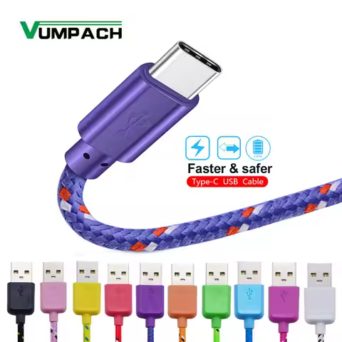 USB Type C Cable Nylon Fast Charging Data Cable for Samsung S10 S9 Note 9 Oneplus xiaomi Huawei Mobi