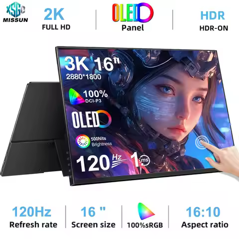 16.0Inch 2K OLED Touch Screen Portable Monitor 1280P 400Nit USB-C HDMI-Compatible External Gaming Mo
