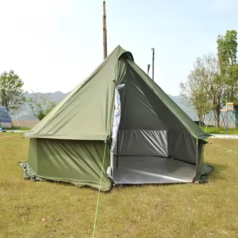 8 Person Large Pyramid Hot Tent with Four Seasons Camping Chimney Wood Stove for Outdoor Cooking Mon