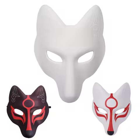 Japanese Kabuki Kitsune Fox Mask PU Unpainted Masquerade Masks DIY Animal Unpainted Craft Mask for C