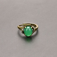 Brass Inlaid Malay Jade Jade Ring Green Jade Female Exquisite Jewelry Ring Running Rivers Lake Retro