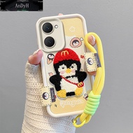 Cartoon Cute Plush Embroidery Case for VIVO Y03 Y03t with Lanyard Silicone Shockproof Phone Cover fo