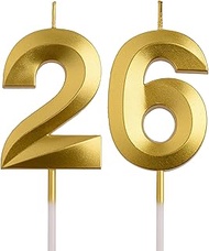 26th 62nd Birthday Candles, Gold 62 26 Year Old Number Birthday Candles, Happy Birthday Party Decora