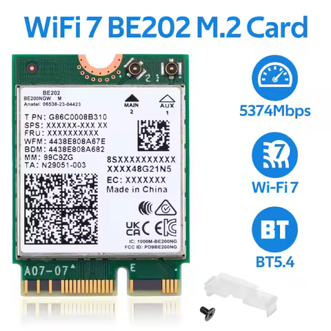 New WiFi 7 for Intel BE202 Network Card Bluetooth 5.4 Tri Band 2.4G/5G/6GHz 5374Mbps BE202NGW M.2 Wi