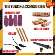 [FREE SHIPPING WEST M'SIA] WELDING TIG TORCH ACCESSORIES COLLET BODY COLLET TIP CERAMIC CUP LONG BAC