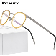 FONEX Acetate Alloy Glasses Frame Men Women Vintage Round Myopia Optical Frames Prescription Eyeglasses Screwless Eyewear 98625