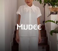 MUDEE เสื้อเชิ้ตลินินคอปกสองชั้น สีขาว