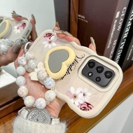 3 Pcs (Creamy-textured Flowers Phone Case+Lanyard+Stand) for Galaxy A23 5G/A20/A21s/A22 4G/A22 5G/A2