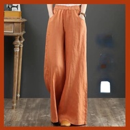 Pure Linen Plus Size Women's Long Pants Wide Leg Pants Elastic Waist Cotton And Linen Spring Summer Korean Retro Fashion Leisure