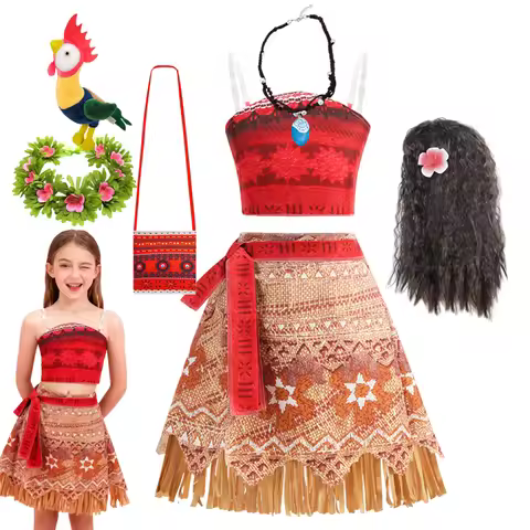 2026 Girls Moana Ocean Adventure Halloween Cosplay Costume Role Play Dress Up Vaiana Princess Clothe