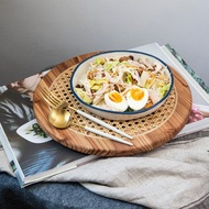 Tomood/ 土與木之間 手工實木圓形籐編托盤 收納托盤