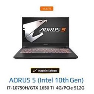 分期含發票技嘉 AORUS 5 MB-7TW1030SH GTX 1650 Ti  I7-10750H 爽 17.3''